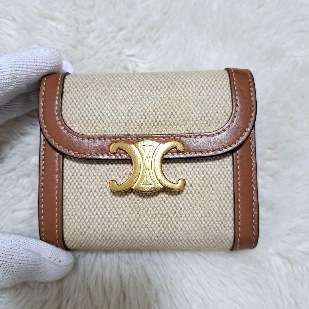 ✨極美品　付属品完備✨セリーヌ　三つ折り　トリオンフ　キャンバス　ブラウン