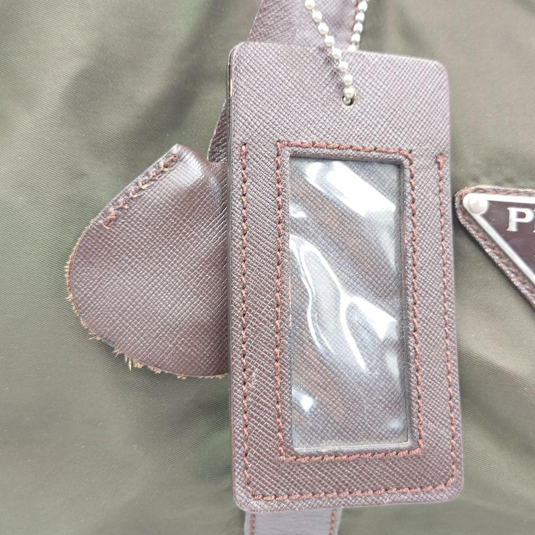 PRADA ボストンバッグ カーキ レザー ナイロン 三角ロゴ プラダ