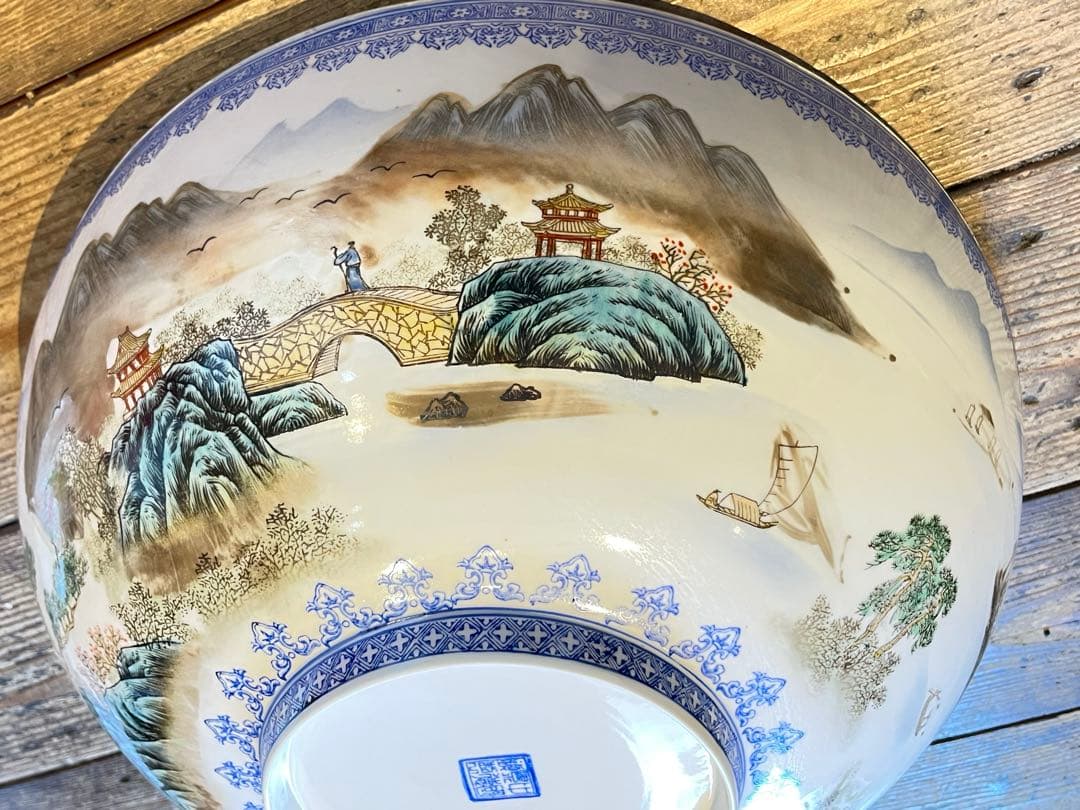 【中国 景徳鎮/大丼】中国陶器 中国 骨董品 山水楼閣人物文絵