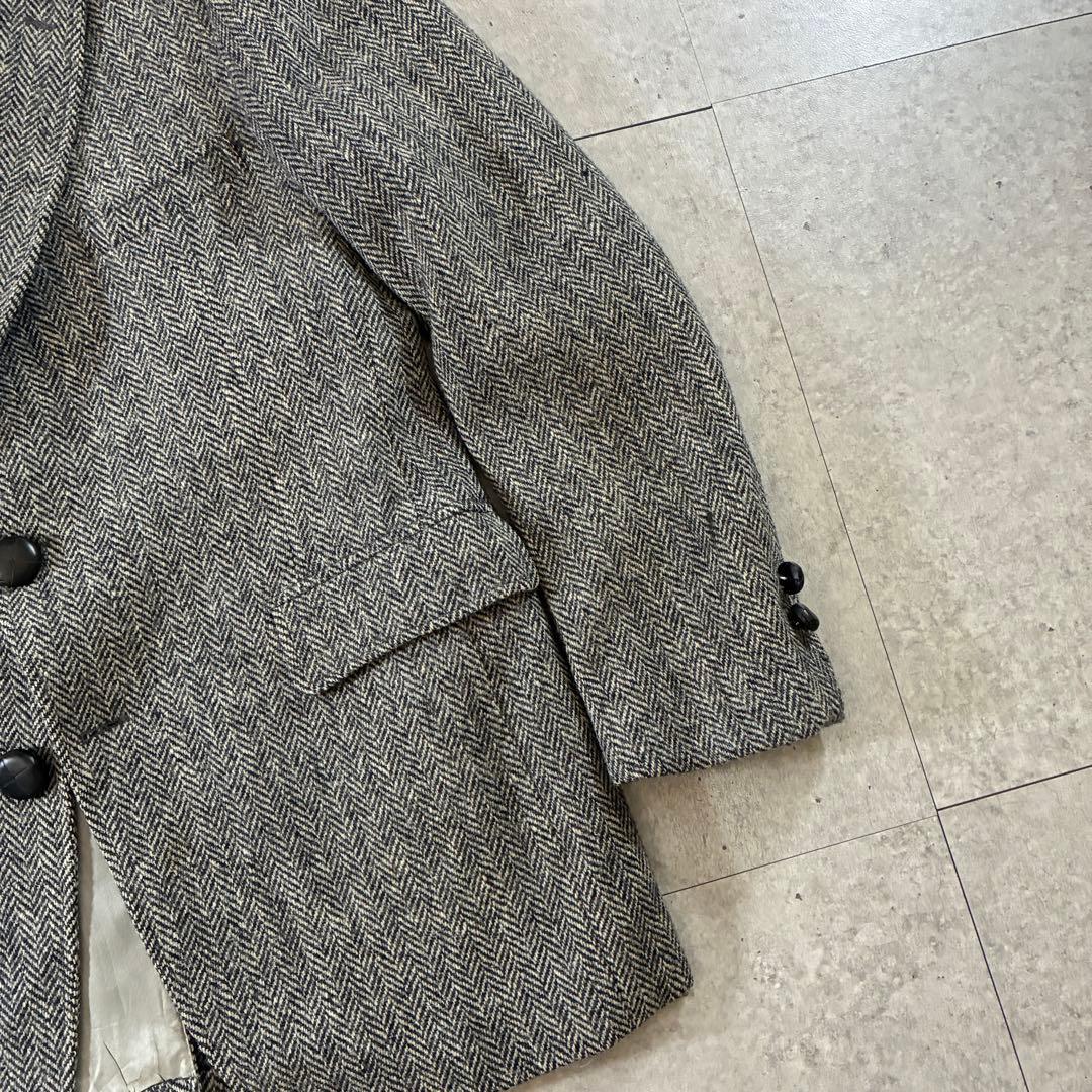 80s Harris Tweedハリスツイード ウールテーラードジャケットグレー