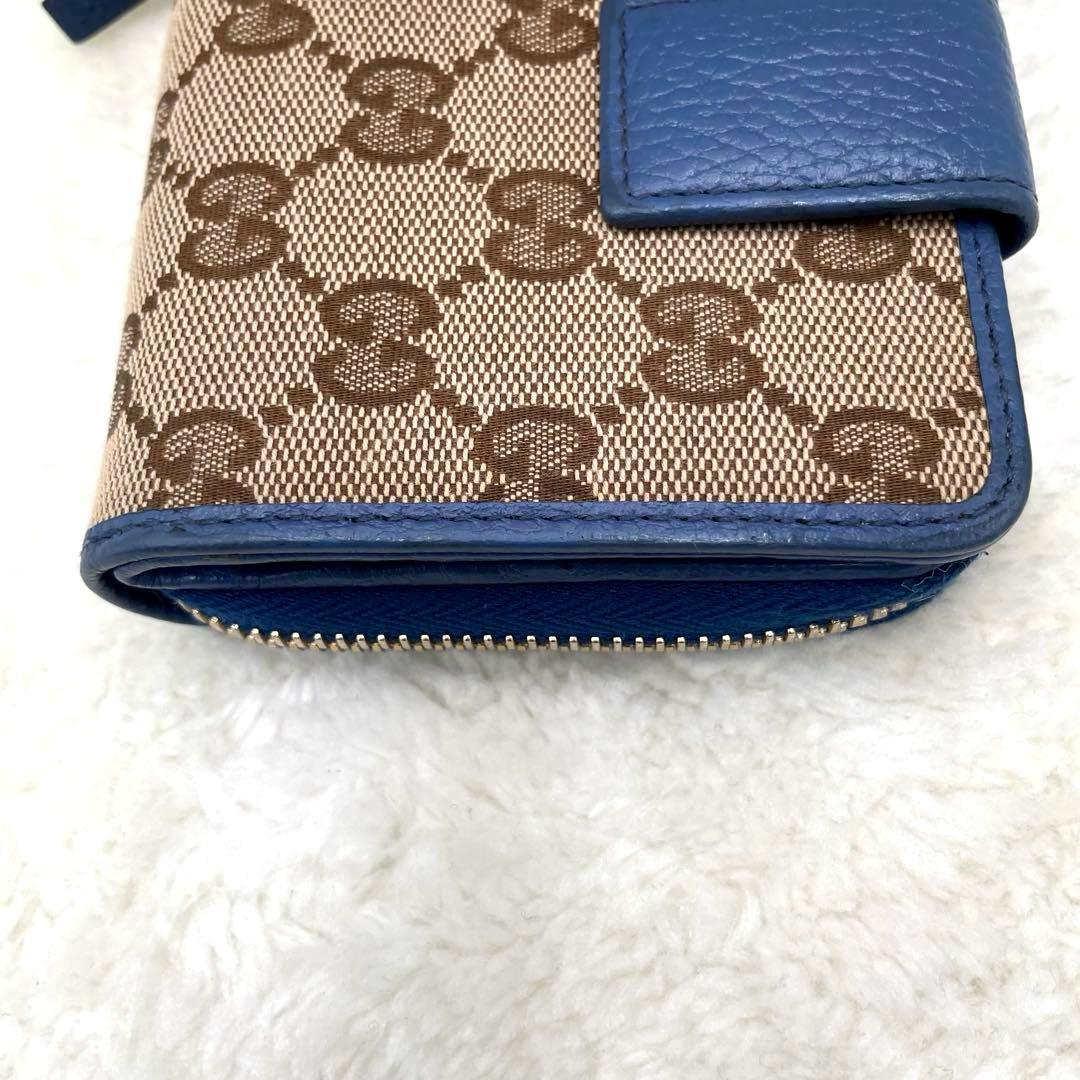 美品 グッチ GUCCI 2つ折り 財布　ラウンドファスナー　キャンバス シマ