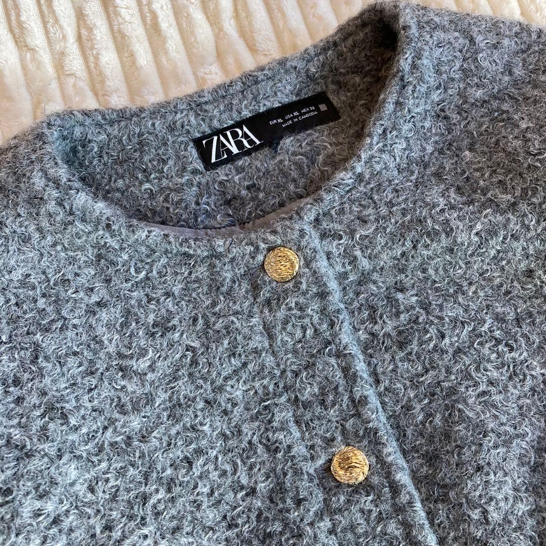 【ZARA】美品 ゴールドボタンブークレジャケット XL ノーカラー ゆったり