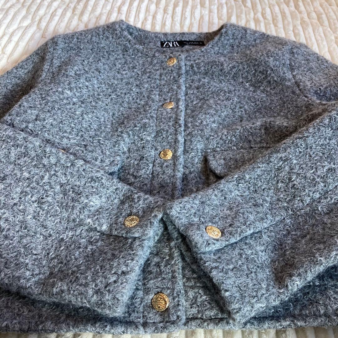 【ZARA】美品 ゴールドボタンブークレジャケット XL ノーカラー ゆったり