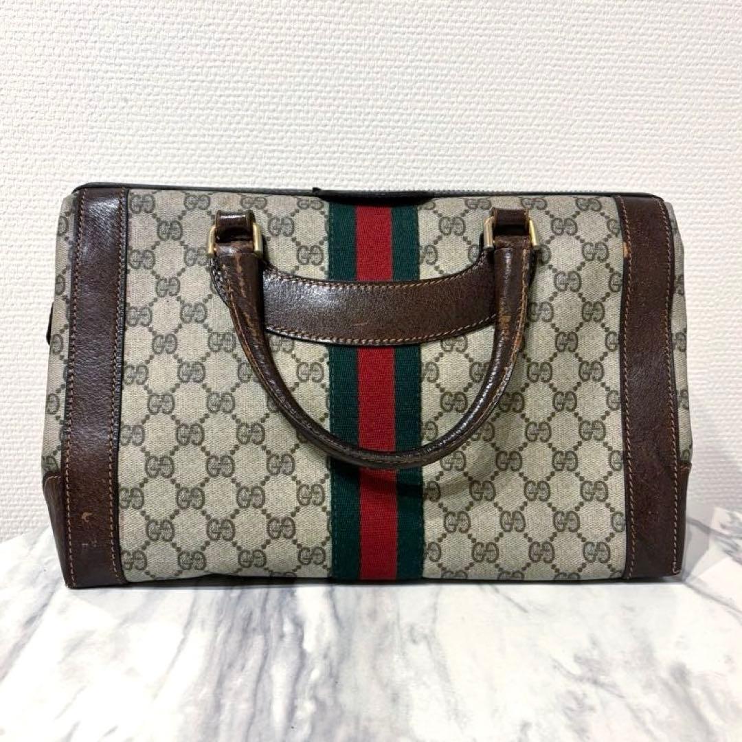 【ジャンク】オールドグッチ　Gucci シェリーライン　ボストンバッグ　PVC