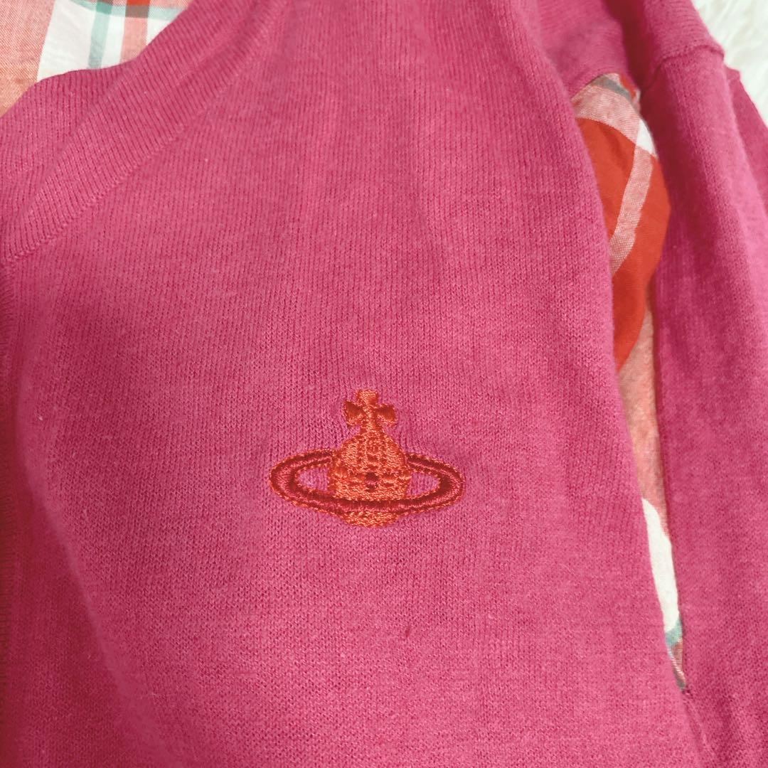 希少 ヴィヴィアンウエストウッド リネン混 変形カーディガン チェック柄 ピンク
