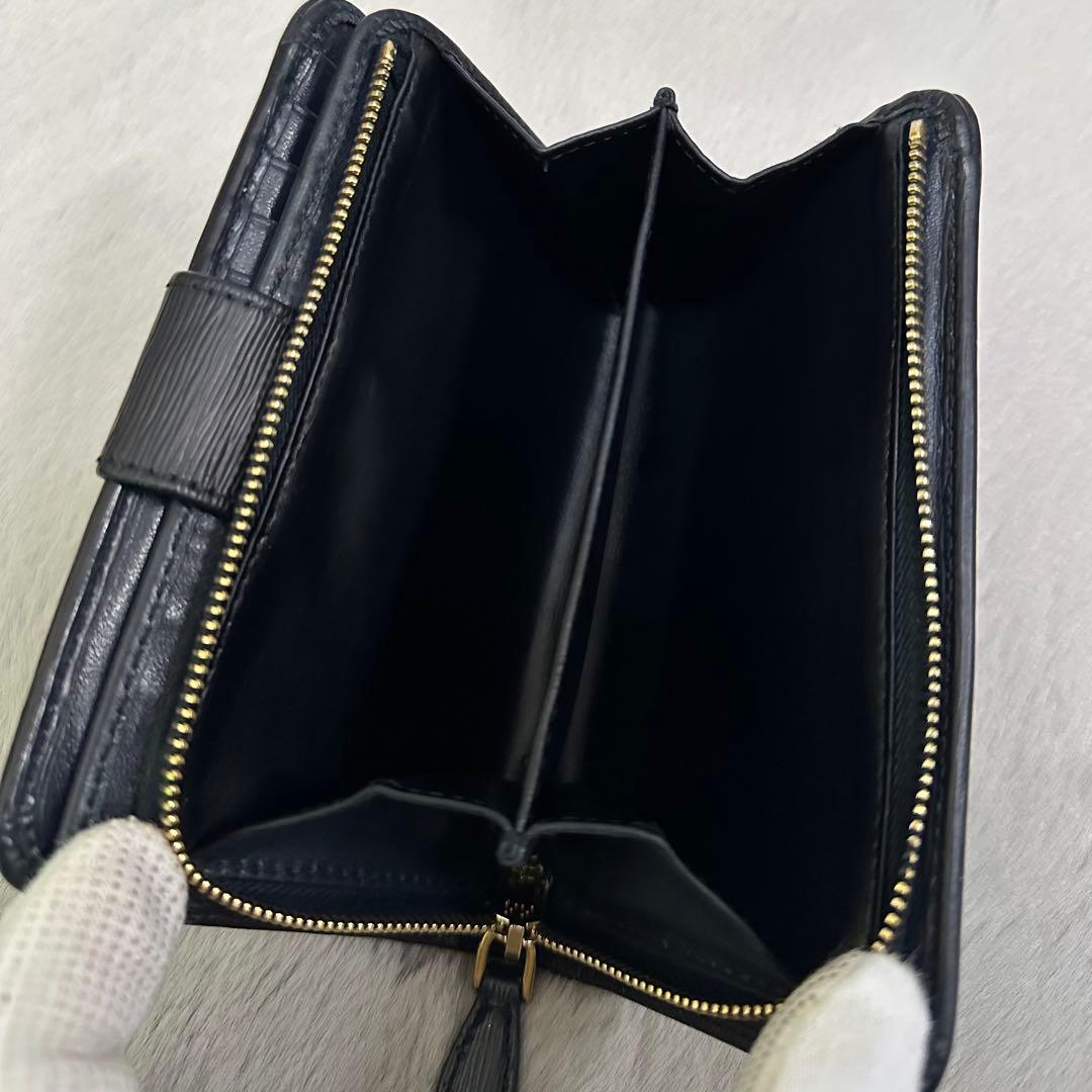 PRADA プラダ　折り財布　ラウンドジップ　ネイビー　ゴールドロゴ