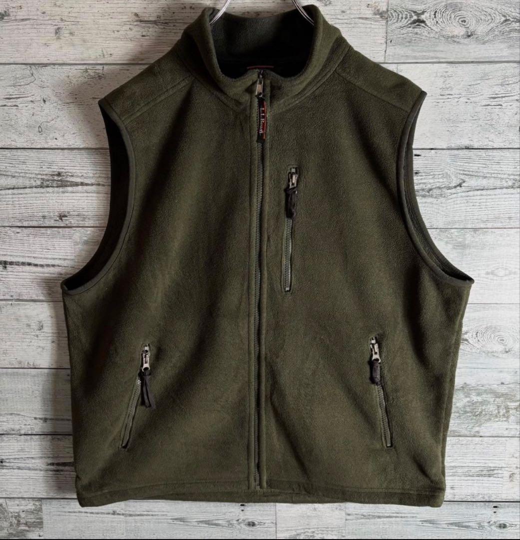 L.L.Bean　エルエルビーン　フリースベスト　フルジップ　カーキ　メンズL
