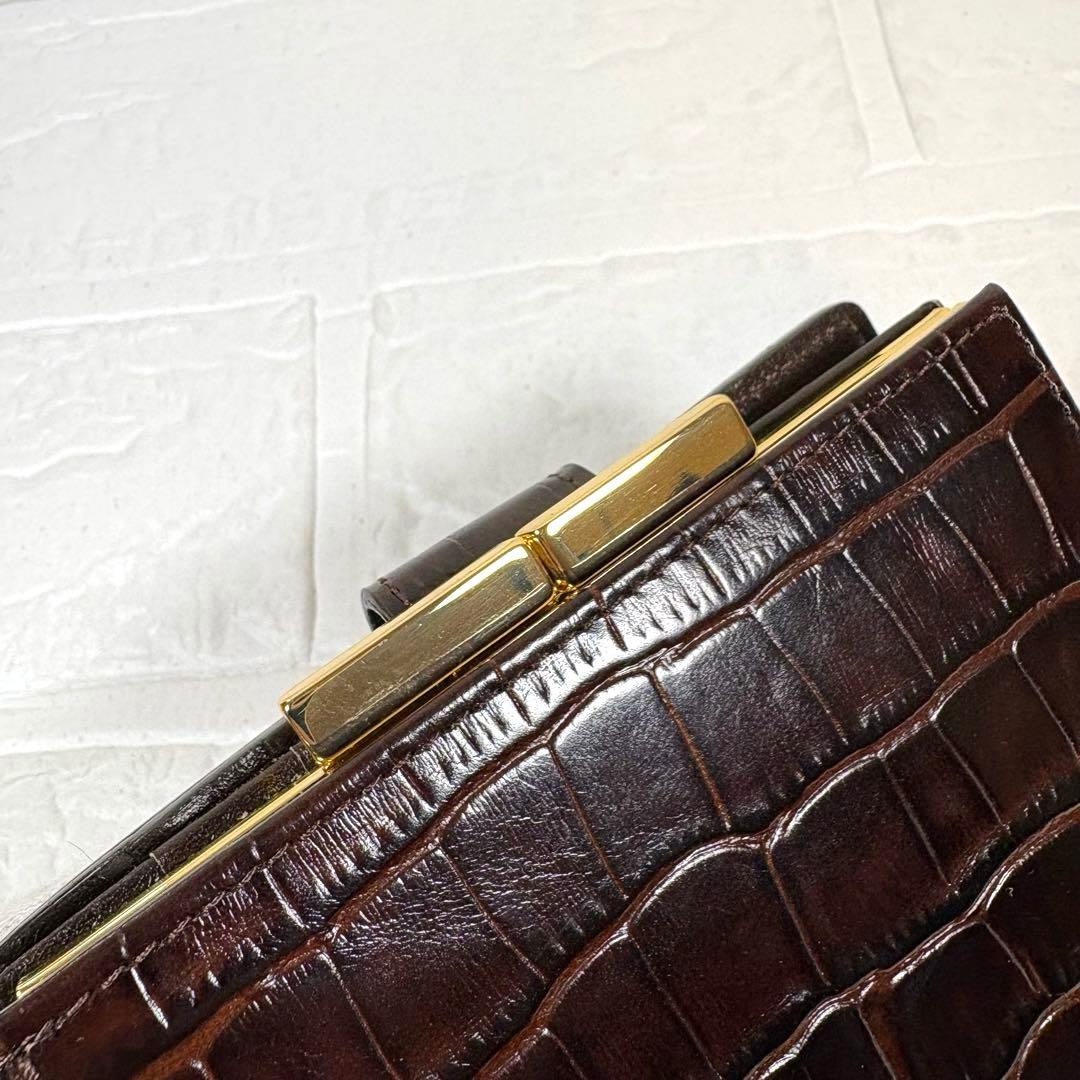 ☆Yves Saint Laurent 折り財布 ガマ口 ブラウン クロコ型押し