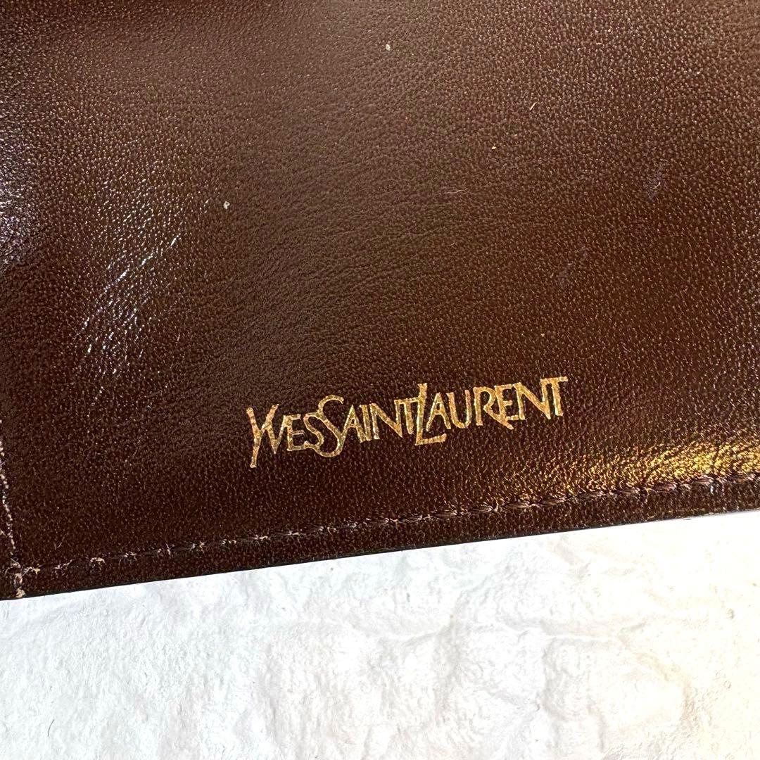 ☆Yves Saint Laurent 折り財布 ガマ口 ブラウン クロコ型押し