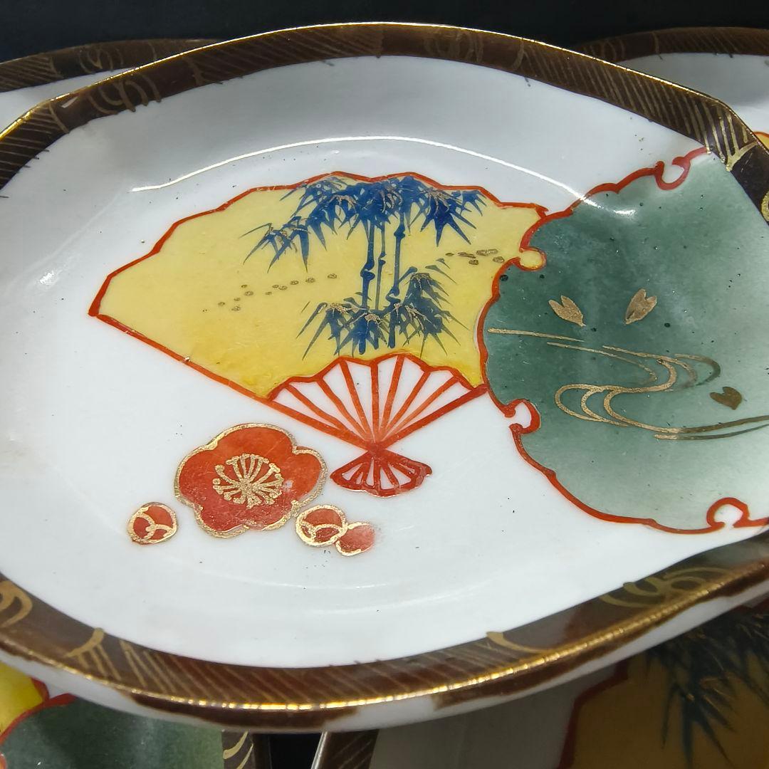 古九谷 菱形色絵皿 手描き大正骨董 和食器 古美術 アンティーク 蒐集家放出美品
