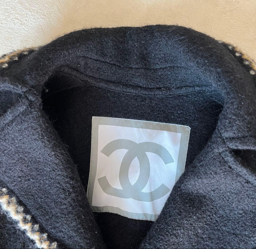 シャネル　CHANEL コート　ロング　黒　ブラック　CCマークS ロングコート