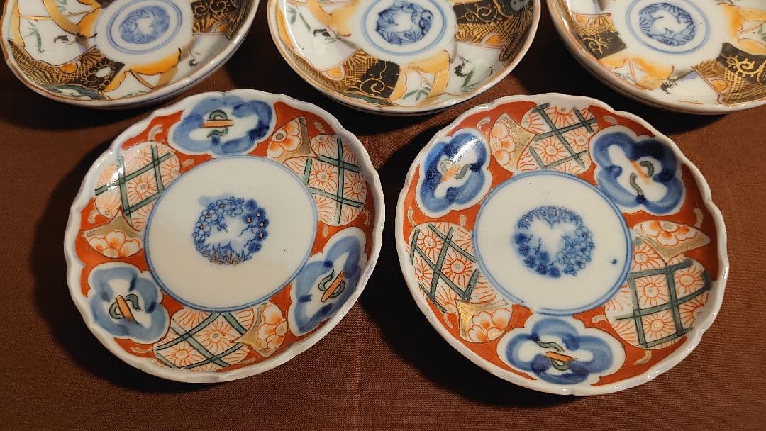 古伊万里　伊万里　豆皿　菓子皿　色絵　金襴手　小紋　３種　７客