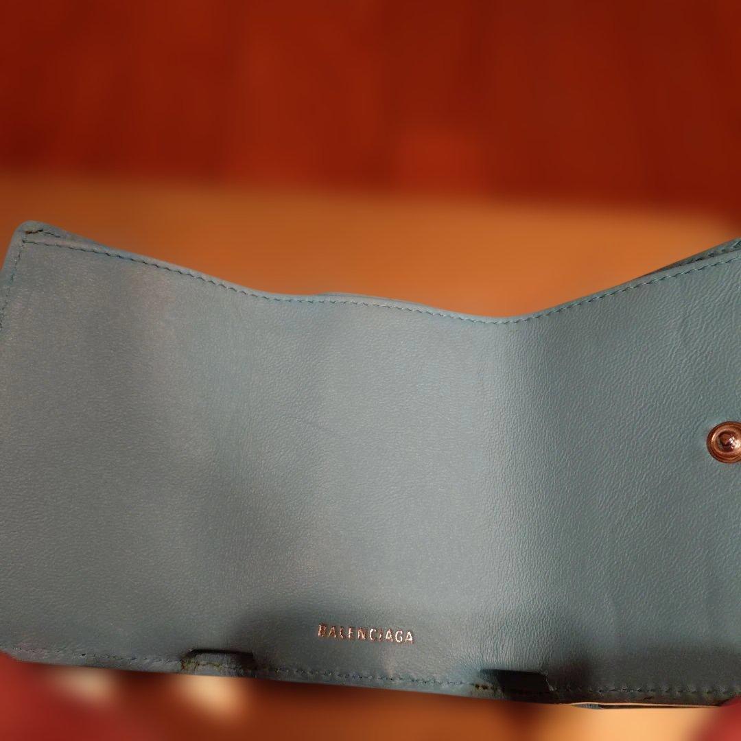 BALENCIAGA／ミニペーパーウォレット 型押し　ライトブルー