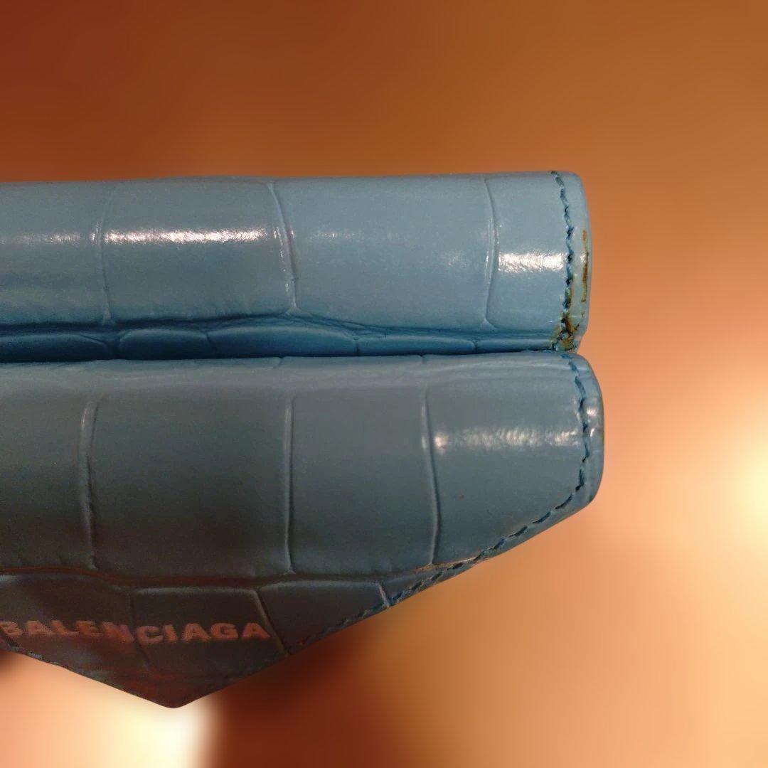 BALENCIAGA／ミニペーパーウォレット 型押し　ライトブルー