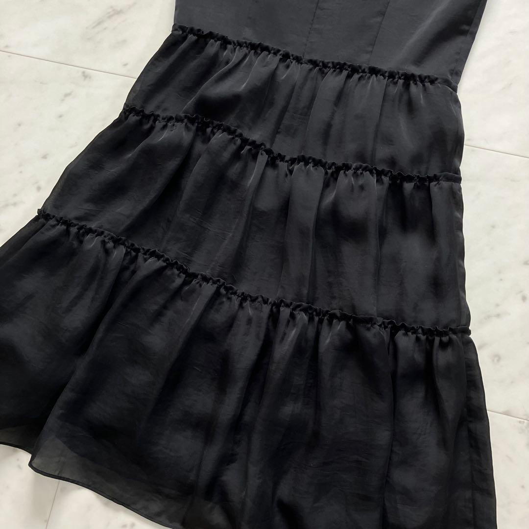 ランバンコレクション ワンピース 黒 ティアード 38