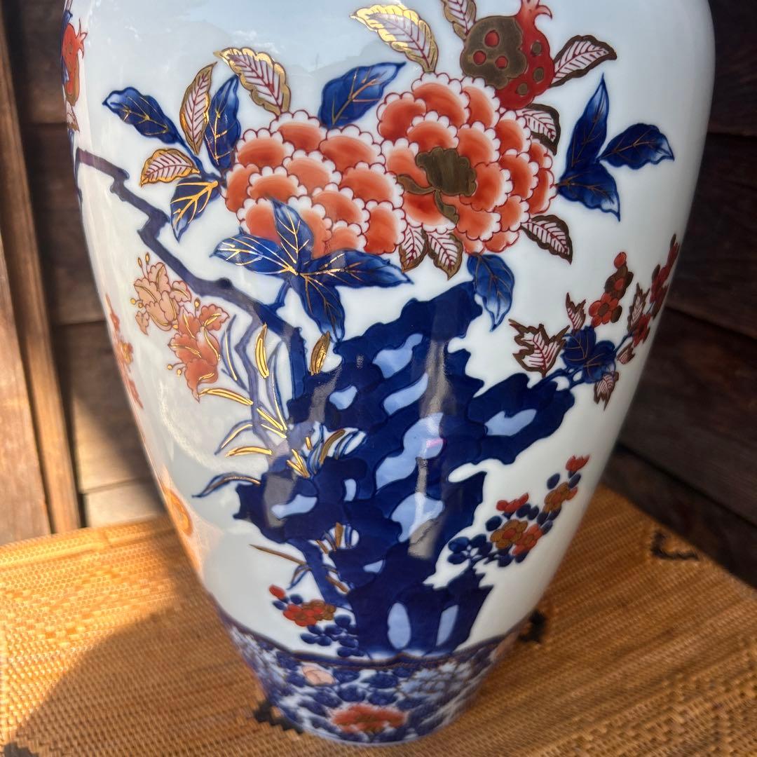 有田　哲山作　染錦元禄美人図　花瓶 置物 (大)