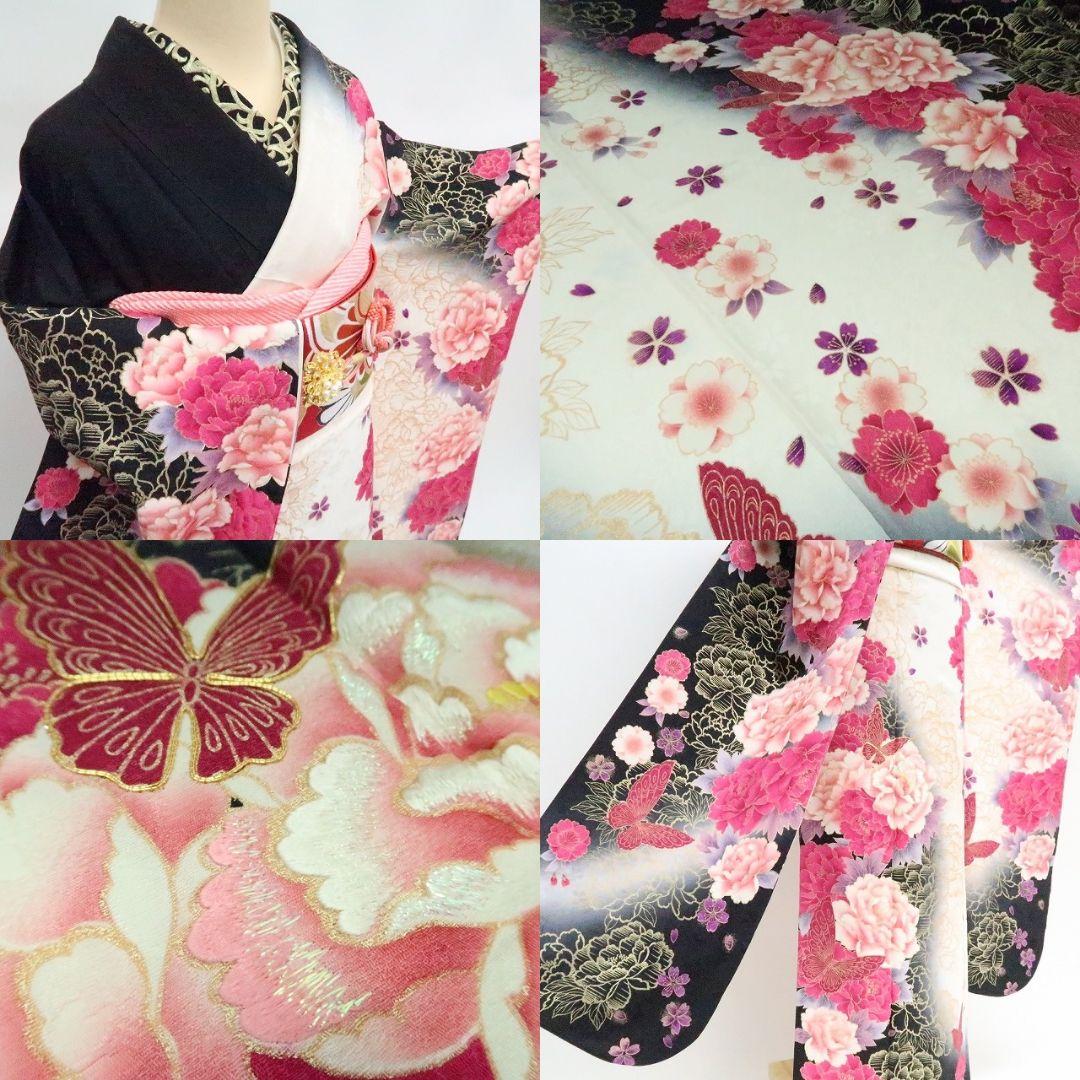 ぽよん☆☆☆✾ｍ2048＊美品 正絹 金駒刺繡 蝶 トール 振袖3点セット