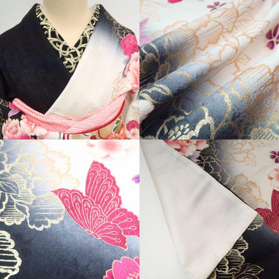 ぽよん☆☆☆✾ｍ2048＊美品 正絹 金駒刺繡 蝶 トール 振袖3点セット