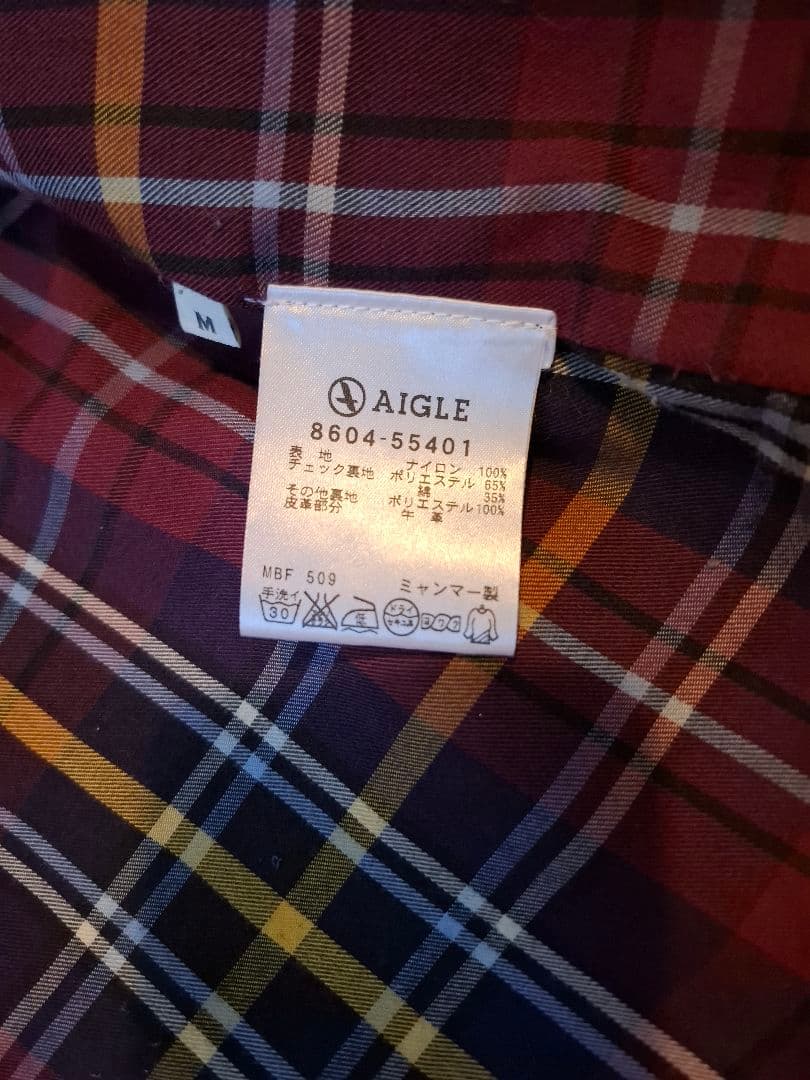 ​AIGLE エーグル モッズコート レディース M ナイロン チェック カーキ