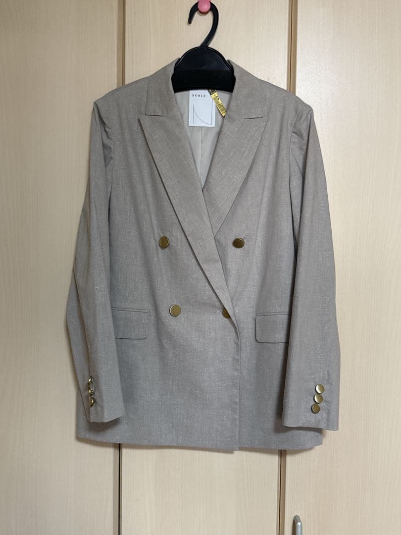 NOBLE 麻ストレッチピークドラペルダブルジャケット　38