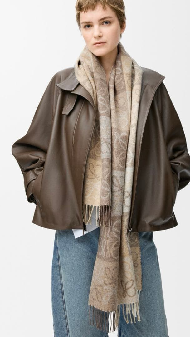 ★ロエベ★LOEWE★ チェッカーボードスカーフ★ウール＆カシミヤ★新品★