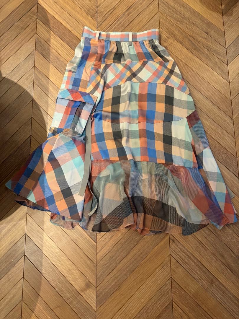 sacai チェックラップロングスカート