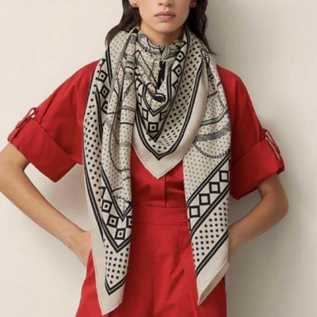 エルメス　カシミヤシルクショール　カシシル140 鞭とグリップ