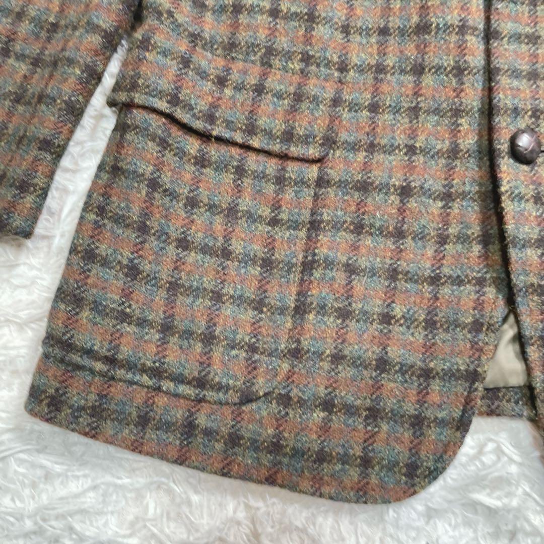 ハリスツイード×ジェイプレス　ジャケット　ブラウン　くるみボタン　チェック　L