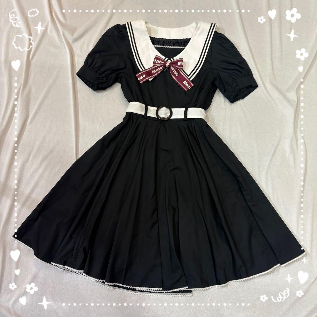 メタモ♡ペチコート付きセーラーOP＆ロゴリボンセーラーベレー帽セット