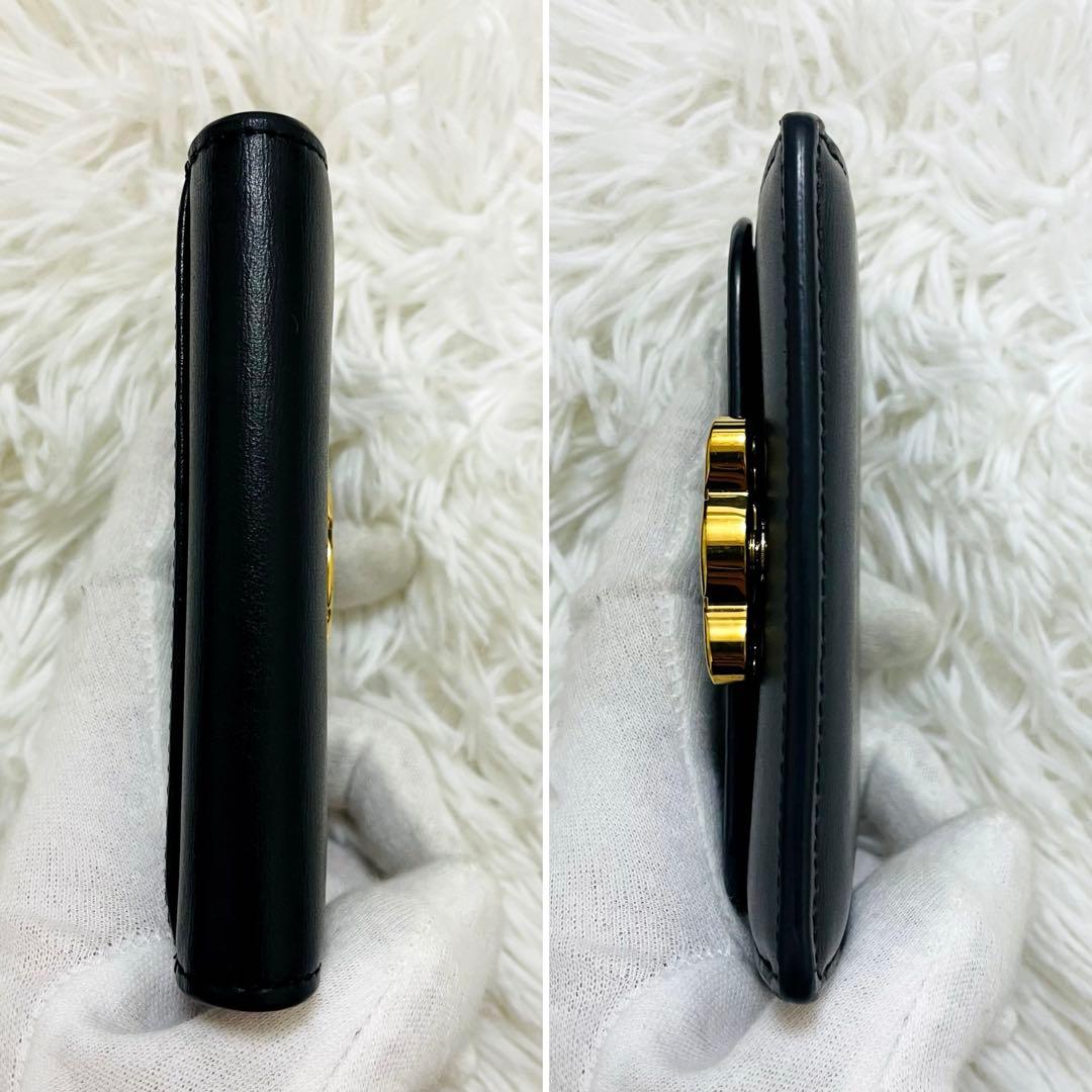 極美✨CELINE 名刺入れ カード入れ トリオンフ ロゴ金具 レザー ブラック