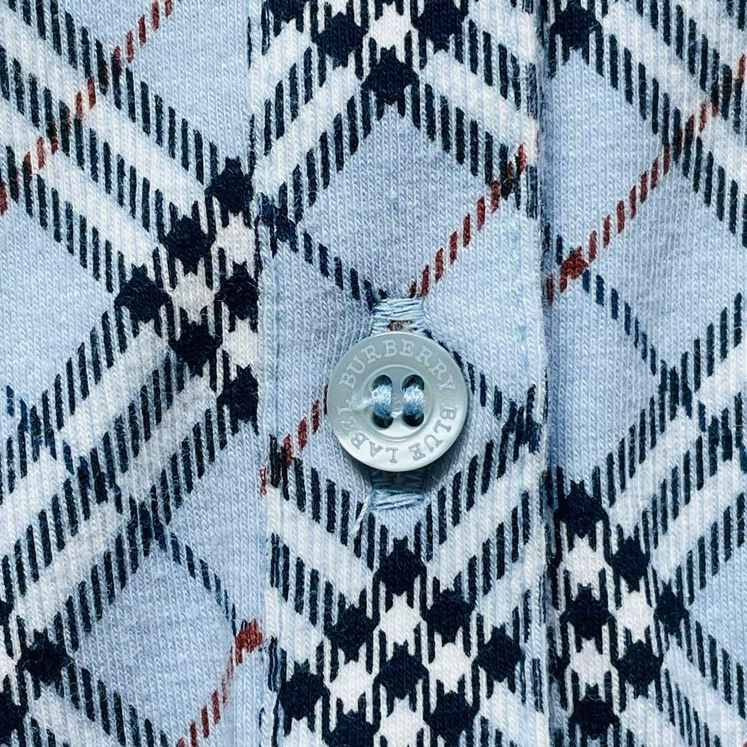 希少カラー バーバリーブルーレーベル ノバチェック ポロシャツMロゴ刺繍 水色