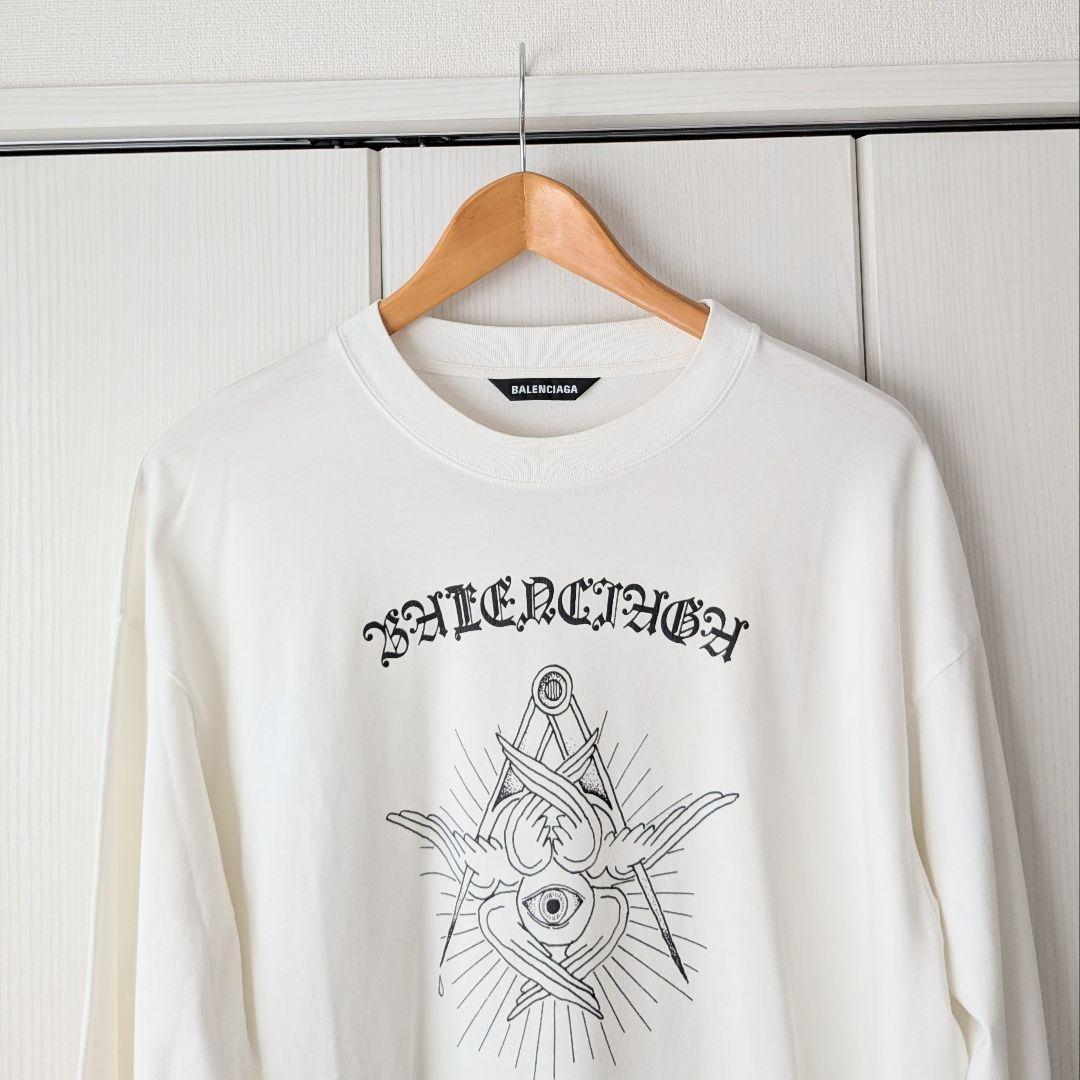 バレンシアガ　Tシャツ　白　L　グラフィックロゴ　オーバーサイズ
