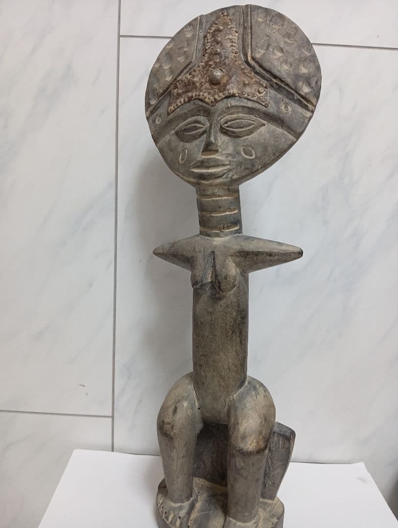 珍品海外工芸エスニック木彫りハンドメイド製魔除け木彫り３８センチ置物飾りオブジェ