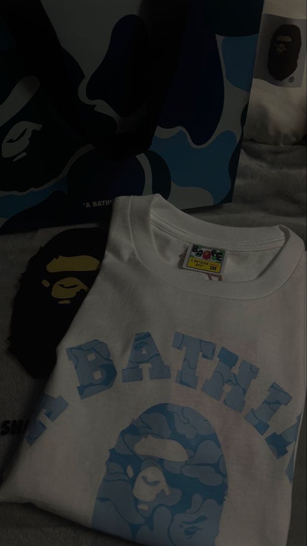 A BATHING APE ロゴ Tシャツ ホワイト ブルー 袋付き タグあり
