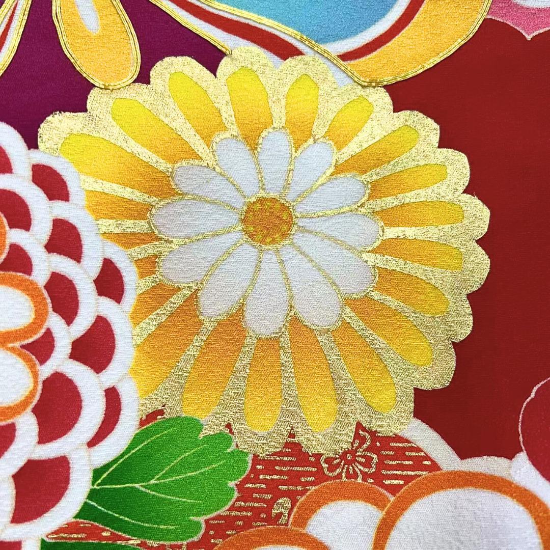 【美品】 振袖 正絹 レトロ モダン ポップ 成人式 単品 41 ●