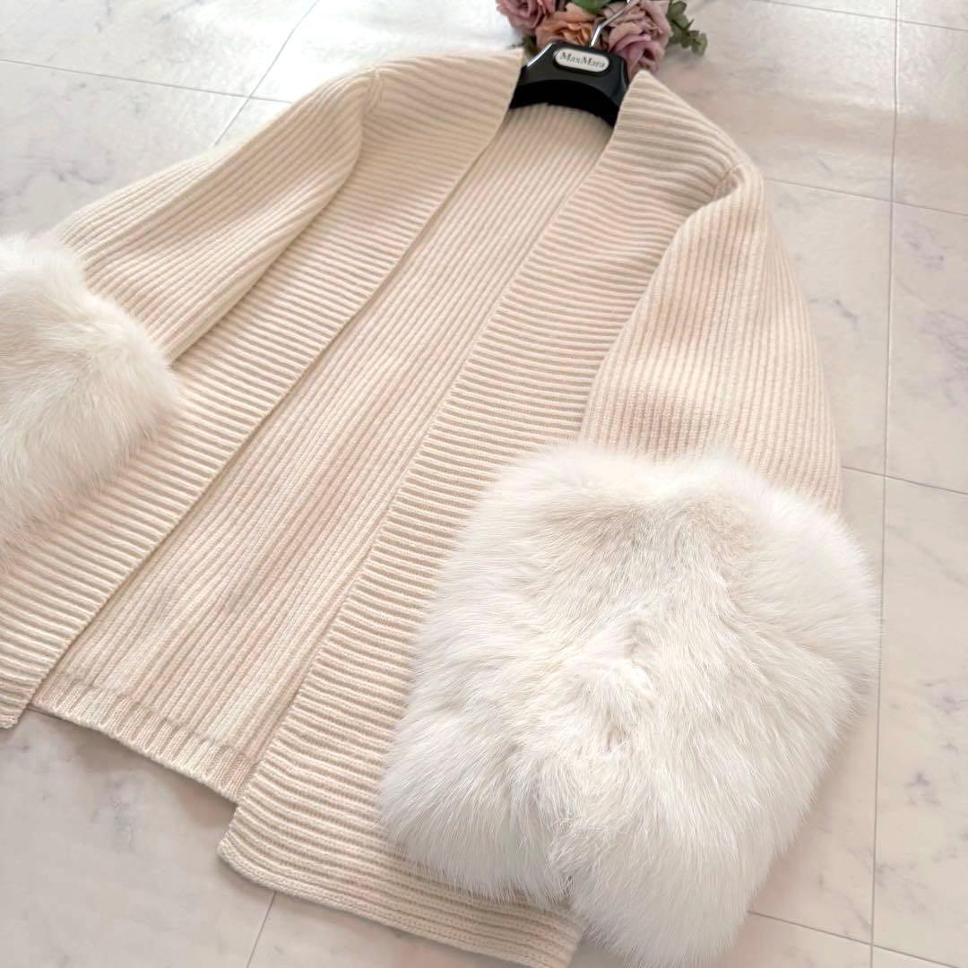 極美品★ Drawer カシミヤウール リブ編み カーディガン フォックスファー