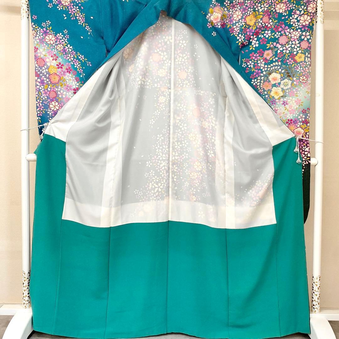 ⭐︎K0811 美品 正絹 振袖 レンタル店放出品 ガード加工 花柄 納戸11号