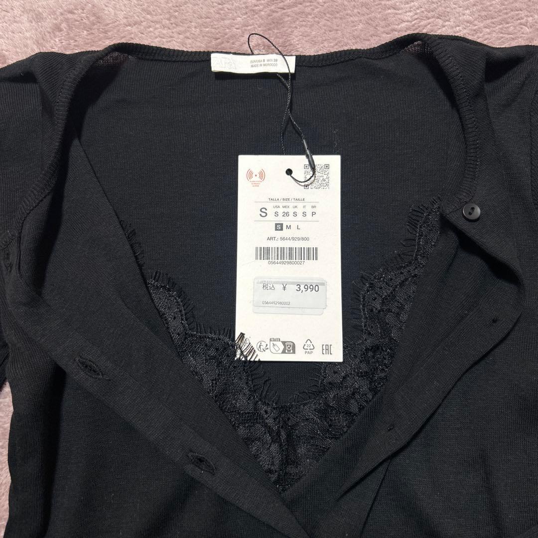 ZARA コンビネーションレーストップジャケット カーディガン ブラック S