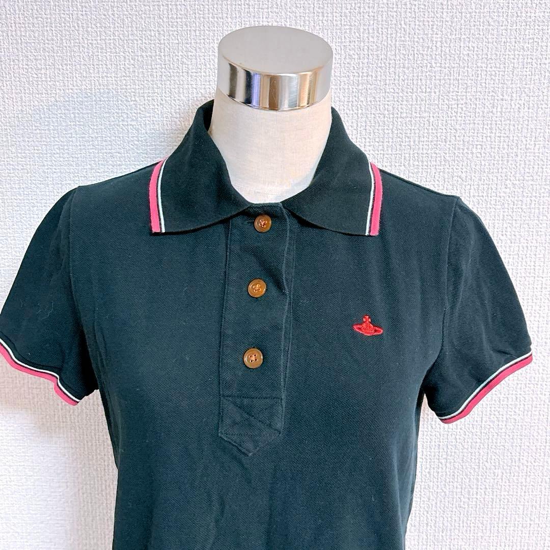 Vivienne Westwood ビビアン　ポロシャツ　黒　ピンク　刺繍ロゴ