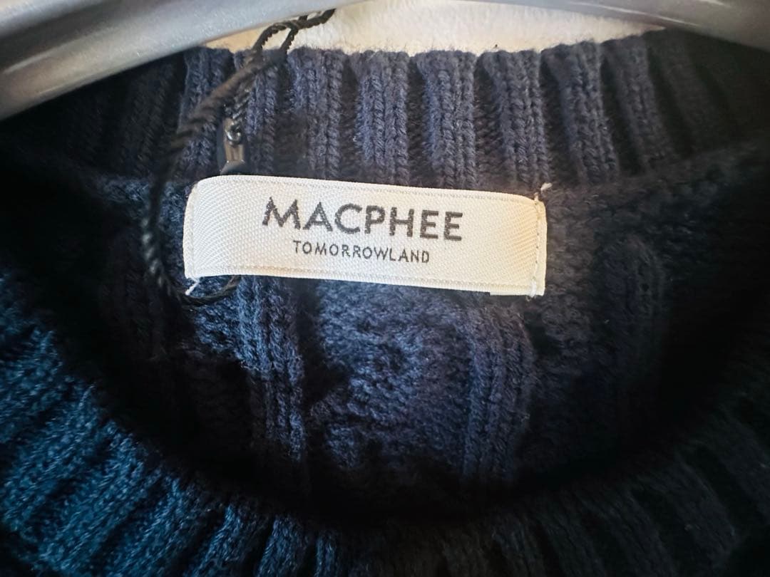 【未使用・タグ付】MACPHEE コットンケーブル クルーネックカーディガン
