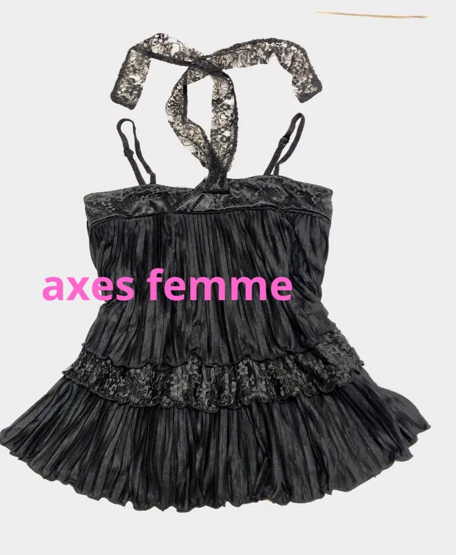 axes femme ホルターネックフリルキャミソール　 ビッグリボン　黒