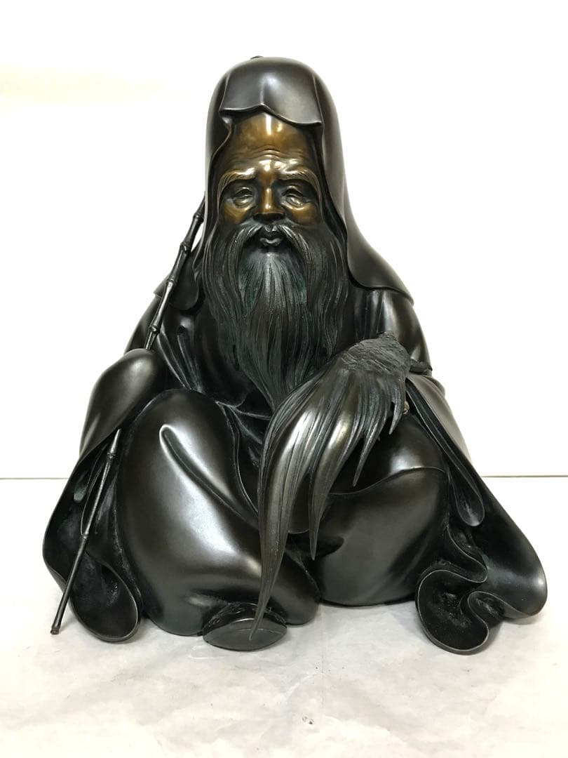 銅製:亀寿老人座像(原型:野上龍起氏)桐箱入