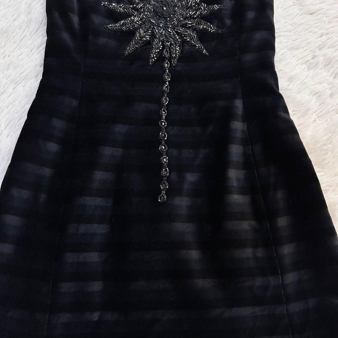 アルマーニ ベロアドレス キャミワンピース フレア ビーズ刺繍 黒 しっかり生地