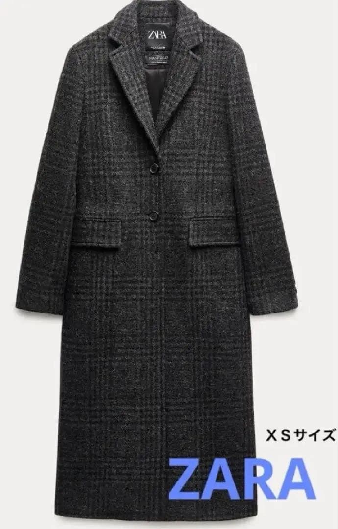 新品タグ付き ZARA ウールブレンドチェックコート イタリア マンテコ社