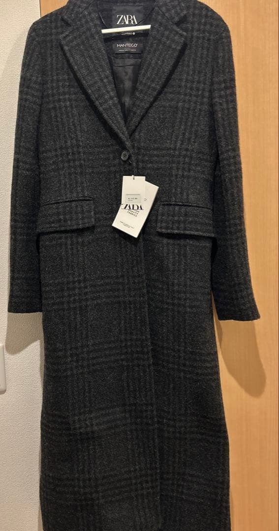 新品タグ付き ZARA ウールブレンドチェックコート イタリア マンテコ社