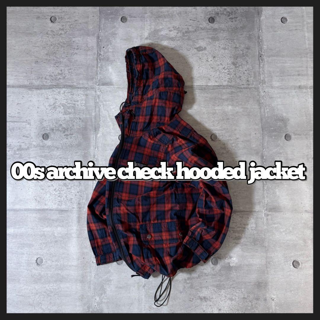 check cotton jacket y2k 短丈 ドローコード ダブルジップ