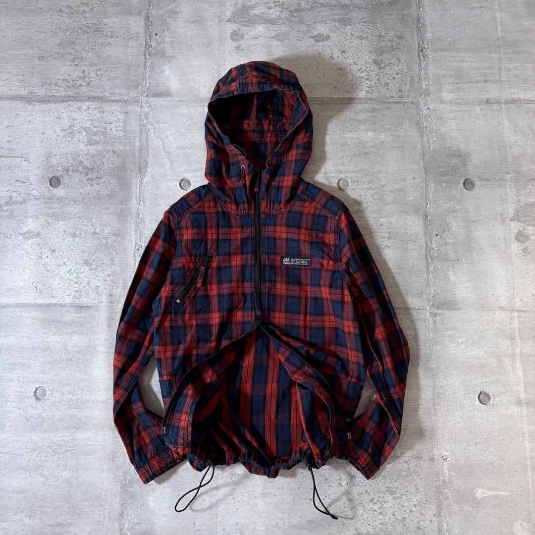 check cotton jacket y2k 短丈 ドローコード ダブルジップ