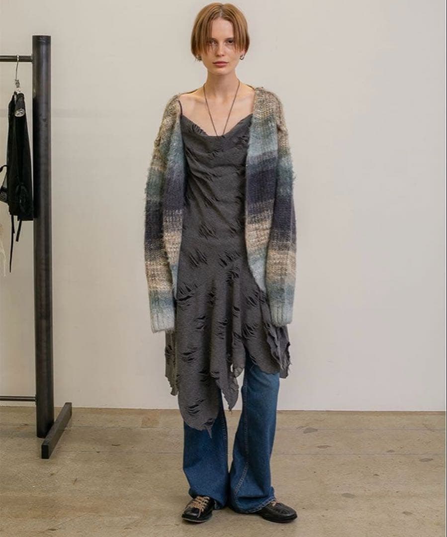 専用、Gradient Stripe Wide Cardigan / Gray