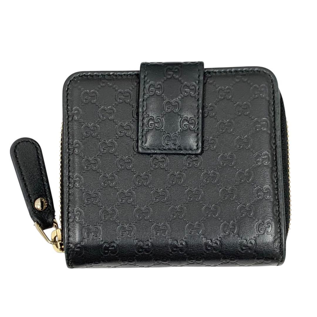 GUCCI グッチ マイクロシマ コンパクト財布 レザー 黒 449395