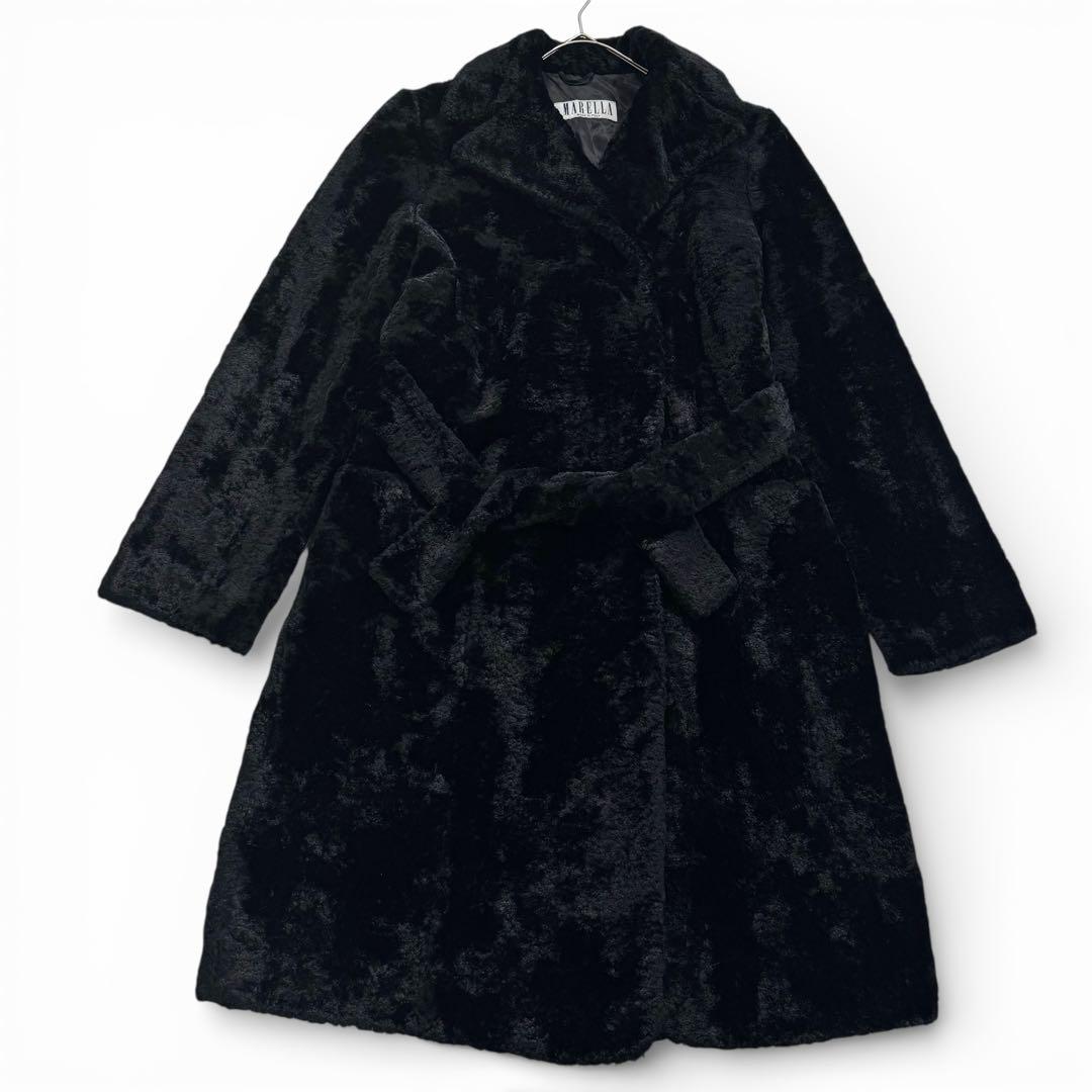 Max Mara マレーラ ベルテッド ロングコート ベルト付 エコファー 42